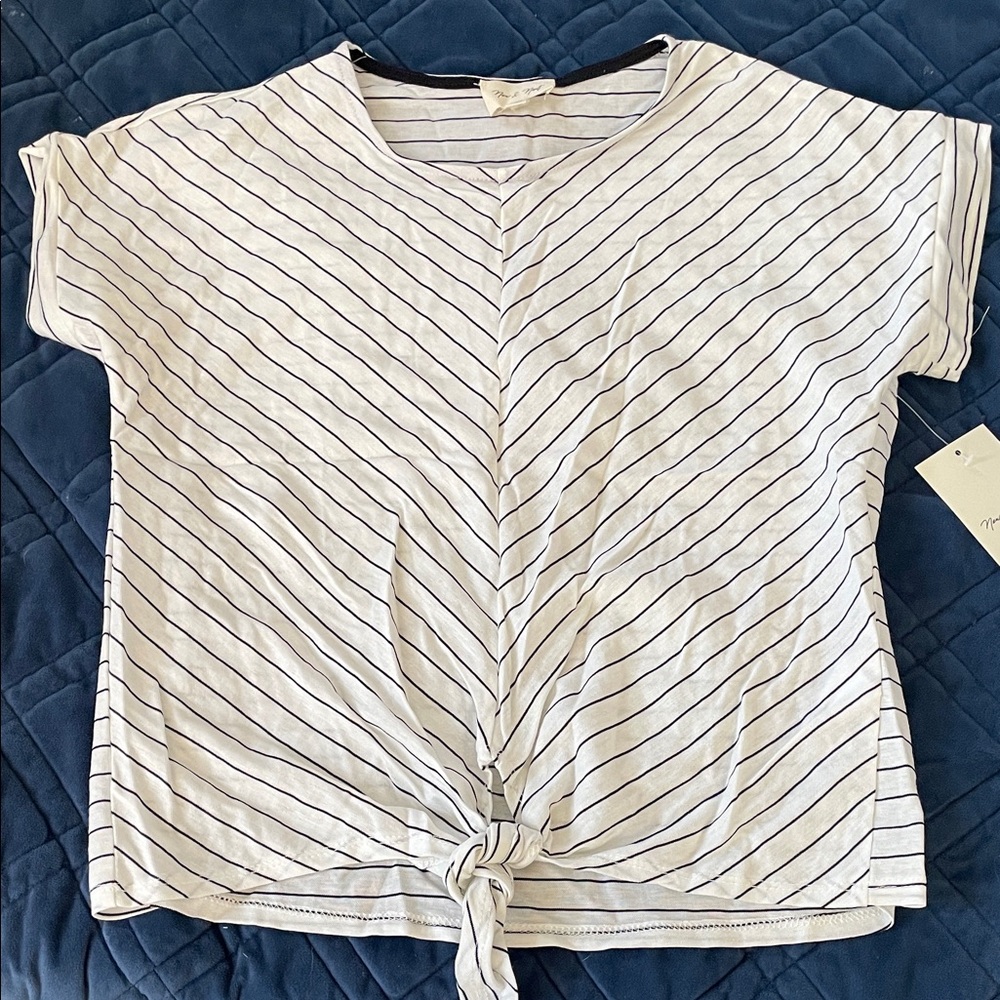 Striped Tie-Front Crop Top in White and Navy